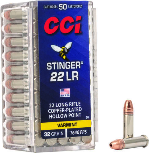 CCI Stinger 22 LR 32 gr Copper Plated Hollow Point Ammo 50 Round Box