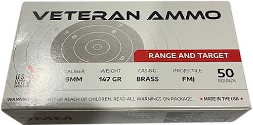 Veteram Ammo 9mm 147 Gr FMJ Ammo 50 Round Box