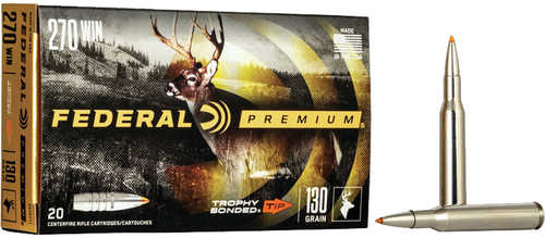 Federal Premium Rifle Ammo 270 Winchester 130 Grain Trophy Bonded Tip 20 Rounds Model: P270TT1