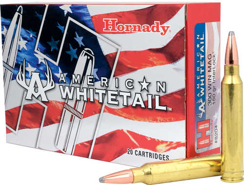 Hornady American Whitetail Rifle Ammo 300 Winchester Magnum 150 Grain InterLock Spire Point 20 Rounds Model: 8204