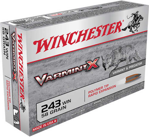 Winchester Varmint-X Rifle Ammo 243 Win 58 gr. Polymer Tip 20 rd. Model: X243P