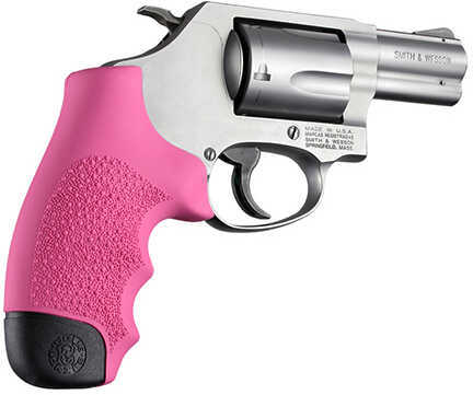 Hogue Rubber Grip With Finger Grooves Smith & Wesson J Frame Round Butt - Pink Durable Synthetic Cobblestone