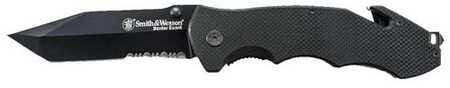 Smith & Wesson Border Guard Folder 4.5 in Black Combo Blade G-10 Handle