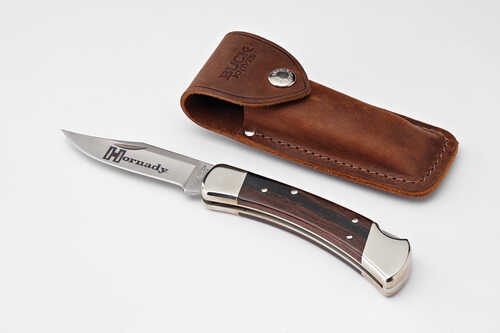 Hornady 99126 Buck 110 Folding Plain 420 Stainless Steel Blade Brown Macassar Ebony Dymondwood W/Nickel-Plated Bolsters 