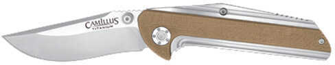 Camillus 19195 Sevens 2.75" Folding Plain Silver AUS-8 Carbonitride Titanium Non-Stick Blade, Desert Tan/SS G10/SS Handl