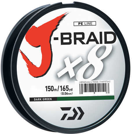 Daiwa J-braid 10lb/2.5lb Dia 165yds Dark Grn Model: Jb8u10-150dg