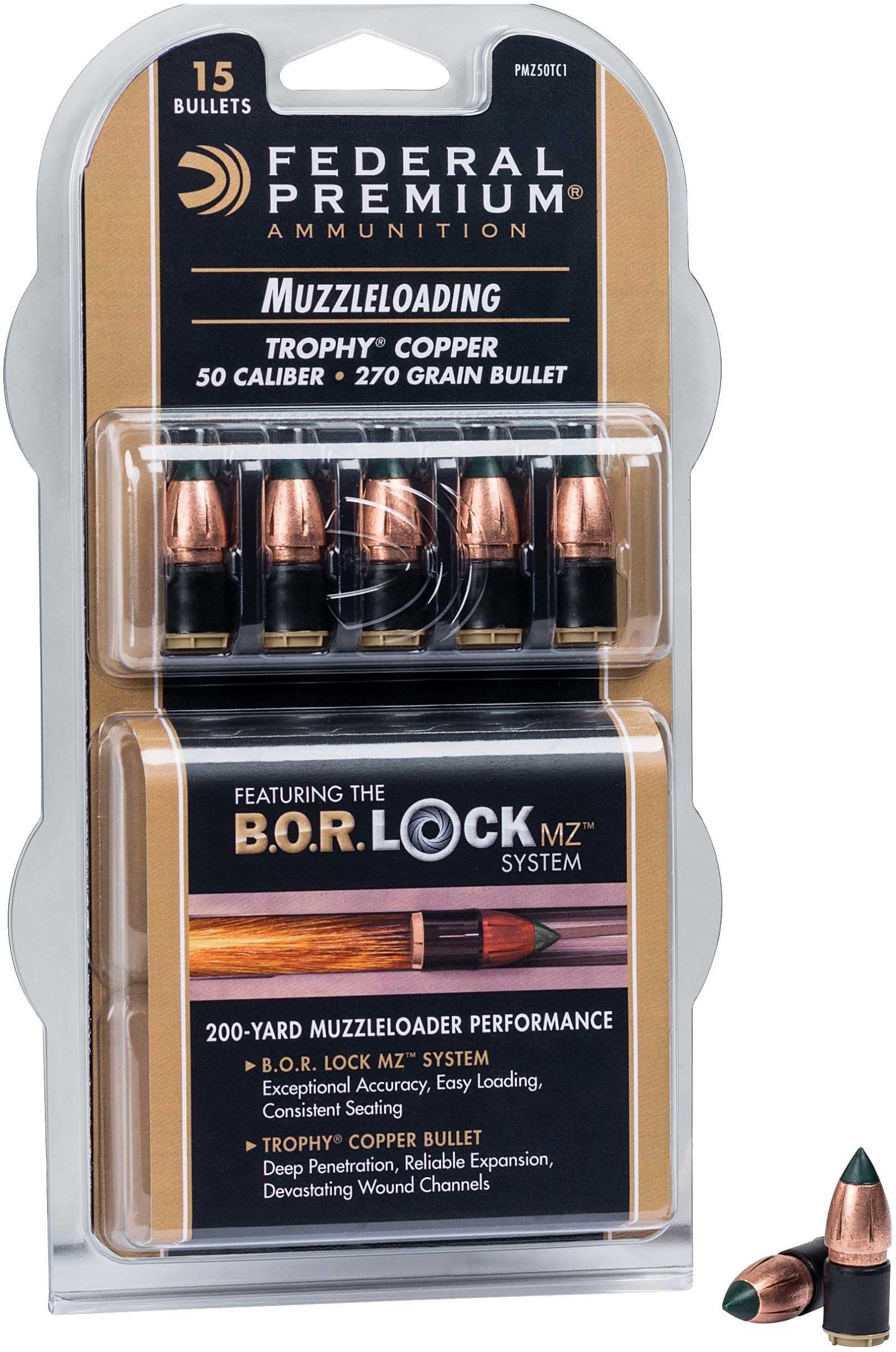 Federal Cartridge .50 Caliber 270 Grains Trophy Copper MZ (Per 15) Md ...