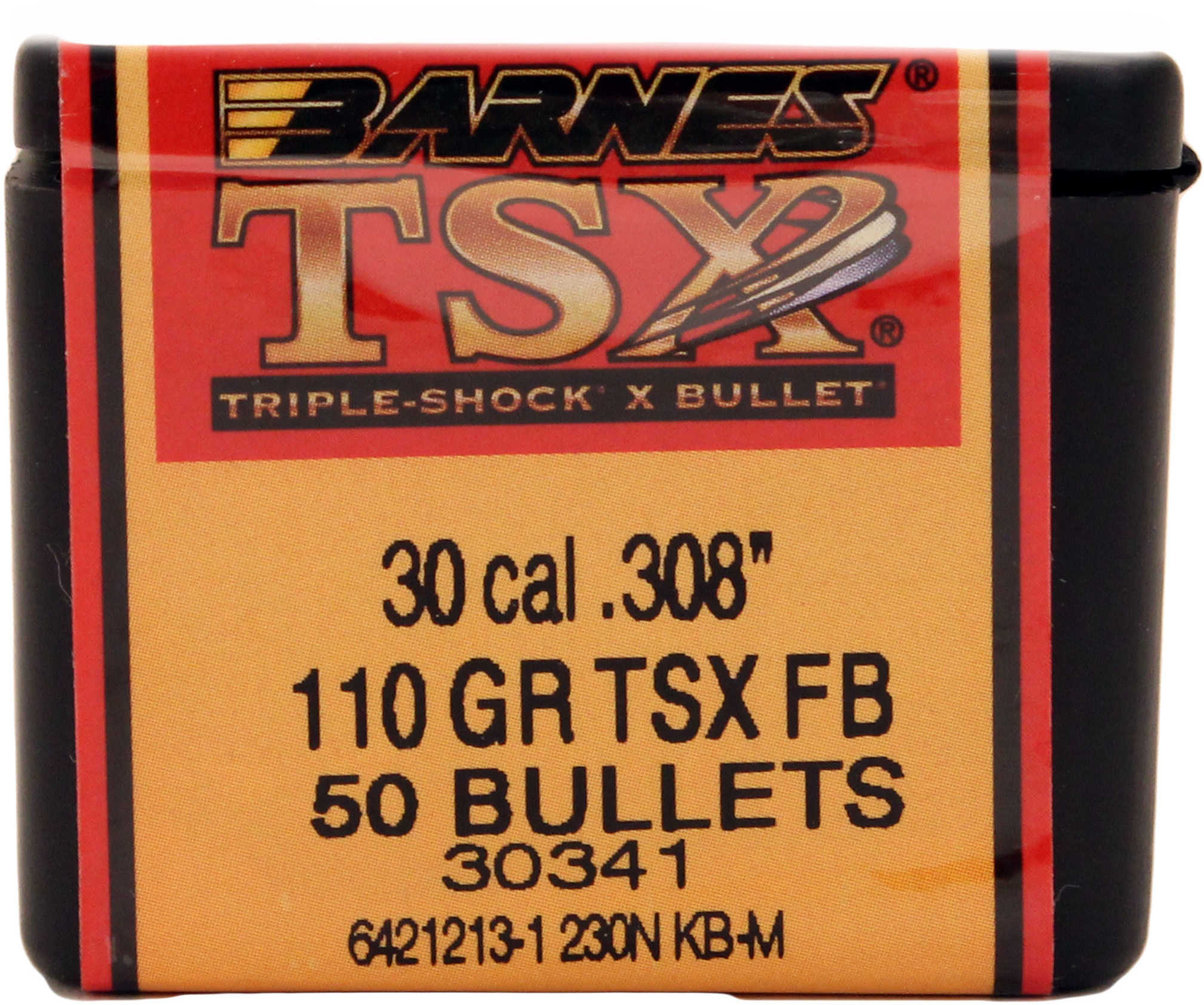 Barnes 30 Caliber .308 Diameter 110 Grain TSX Triple Shock X-Bullet Flat Base 50 Count