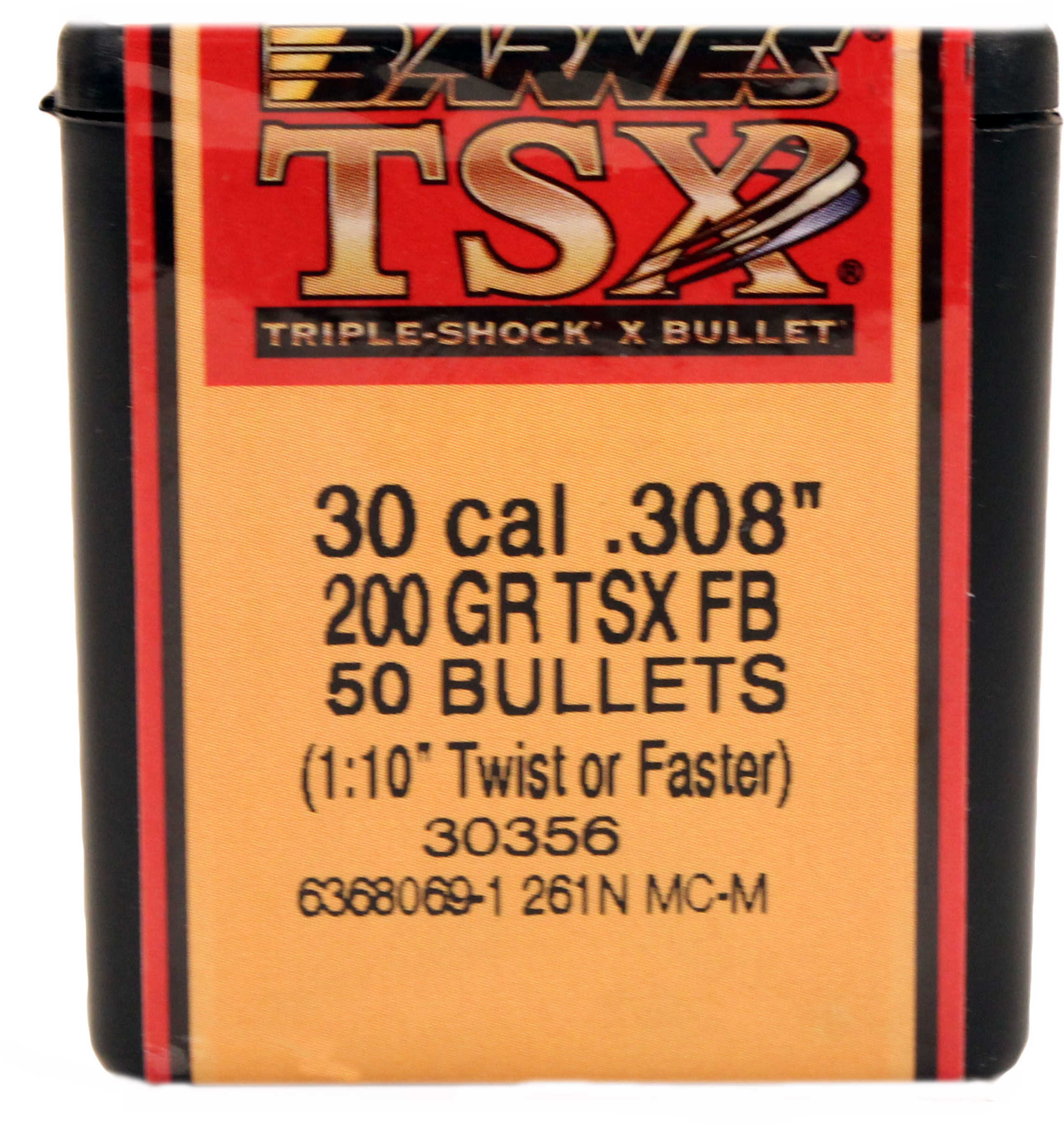 Barnes 30 Caliber .308 Diameter 200 Grain Triple Shock Flat Base 50 Count