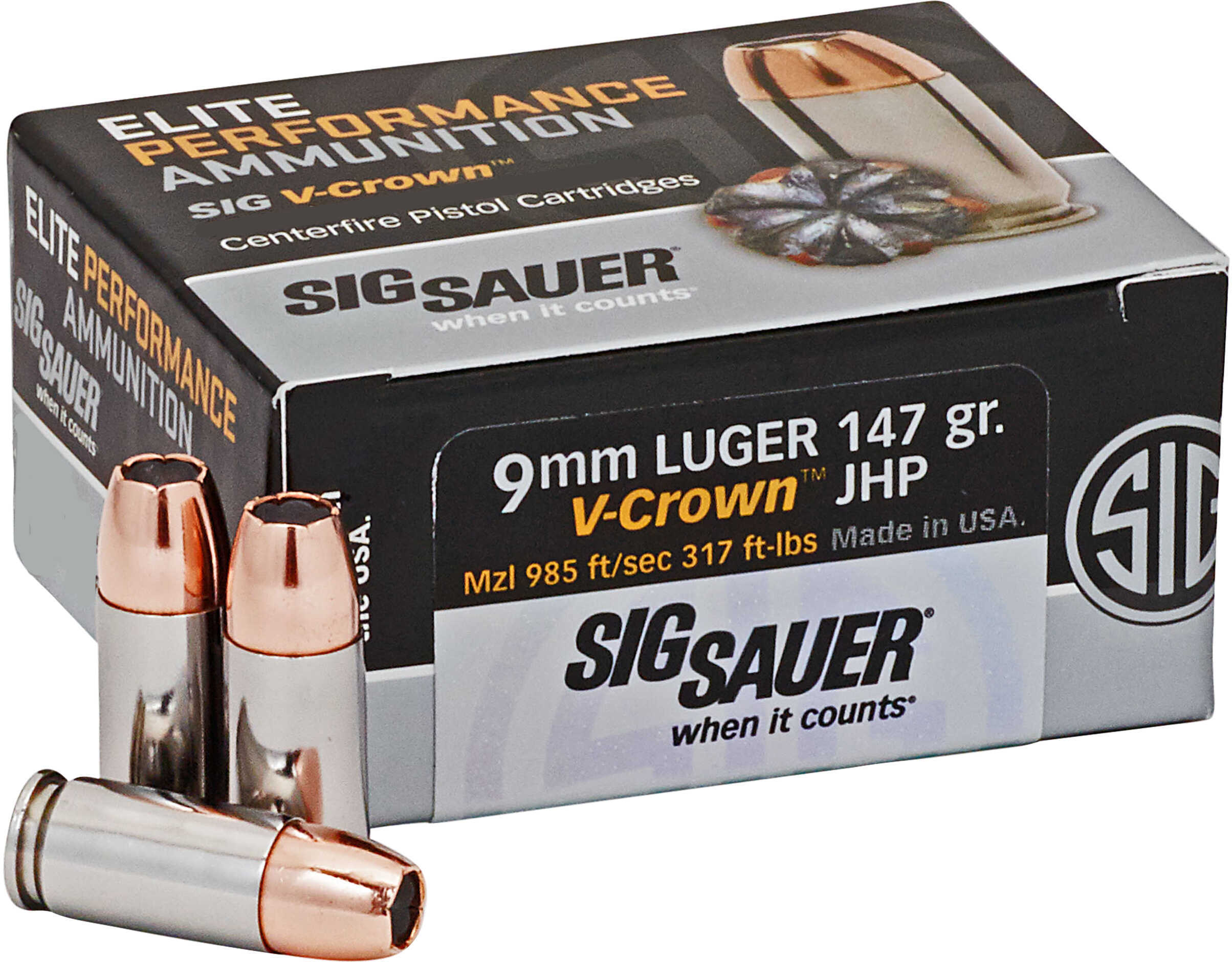 9mm Luger 147 Grain Jacketed Hollow Point 50 Rounds Sig Sauer Ammunition