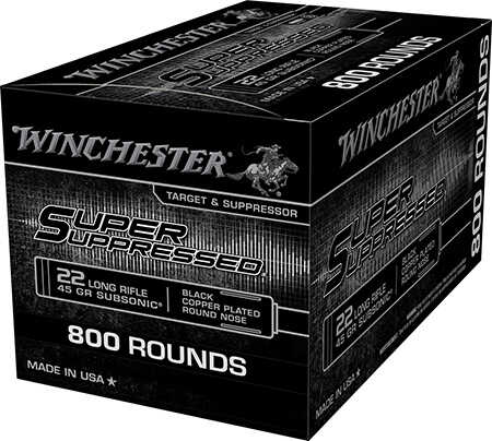 Winchester Ammo Super Suppressed 22 LR 45 Gr Copper Plated Round Nose 800 Box
