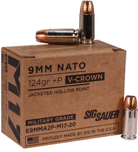 9mm Luger 124 Grain Jacketed Hollow Point 20 Rounds Sig Sauer Ammunition