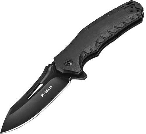 Proelia TX020 Folder 4in Black Drop Blade G-10 Handle