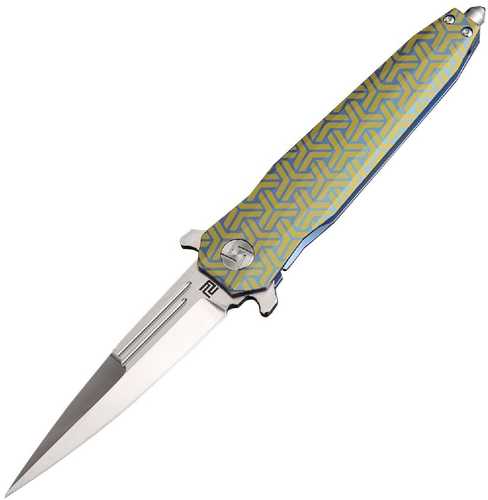 Artisan Hornet Folder 3.82in Fancy Green Titanium Hndl S35VN