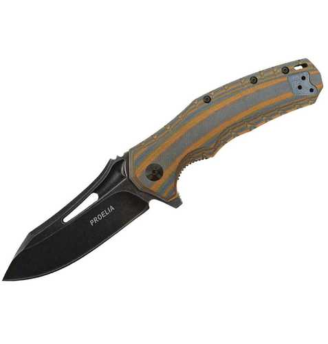 Proelia TX020 Folder 4in Black S&W Drop Blade Brown/Blue G-10