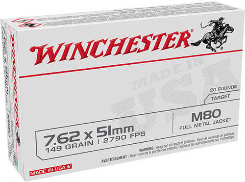 7.62 NATO 149 Grain Full Metal Jacket 20 Rounds Winchester Ammunition ...