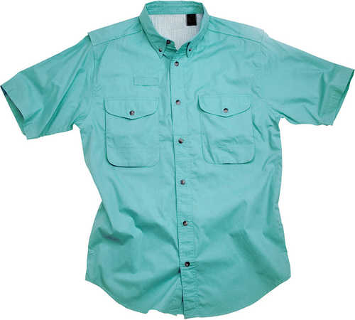 Short Sleeve Seafoam Poplin Fishing Shirt Size Medium