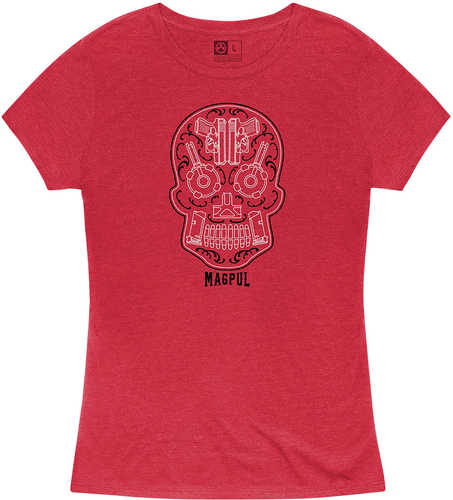 Magpul Sugar Skull Womens Red Heather Short Sleeve Medium