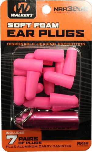 WALKER Ear Plug Foam 7 Pairs Pink Includes Case GWP-PLGCAN-PK