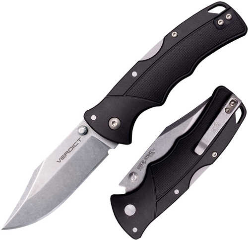 Cold Steel CSFLC3CPSSZ Verdict 3" Folding Clip Point Plain Stonewashed 4116 SS Blade/Black GFN Handle Includes Belt Clip