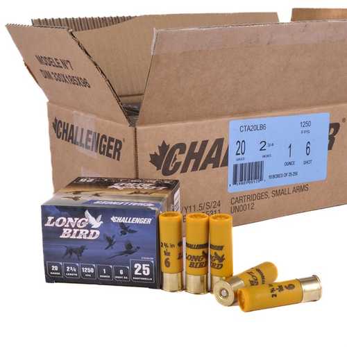 Challenger Long Bird 20 Ga 2 3/4" 1 Oz #6 Shotgun Ammo 250 Rounds