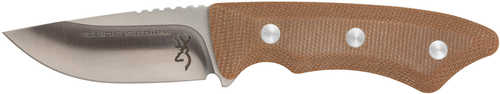 Browning 3220498B Guide Series Small 3" Fixed Drop Point Plain Brown Satin Sandvik 14C28N SS Blade, Brown Micarta Handle