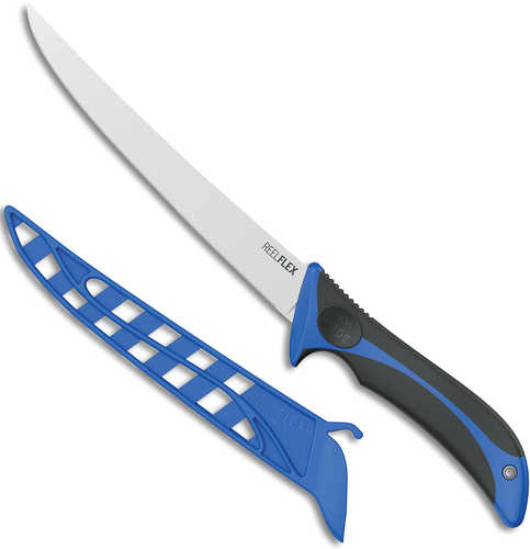 Outdoor Edge Rf75C ReelFlex 7.50" Fixed Fillet Plain Satin 4116 SS Blade, Blue/Black TPR Handle