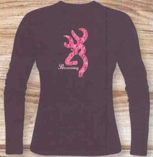 Browning Long Sleeve Tee Pink Camo Mark Chocolate Lg