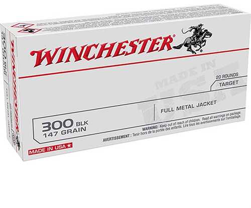 Winchester Ammo USA Target 300 AAC Blackout FMJ Rifle 147 Grain 20 Rounds