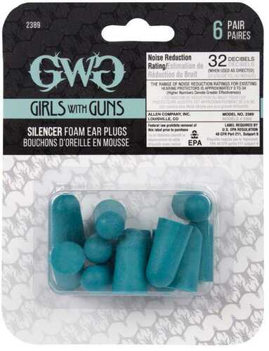 Girls With Guns Silencer Foam Earplugs 32 Db NRR 6-Pairs Per Pack - Teal