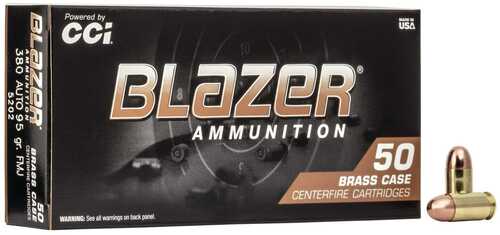 CCI Blazer Brass Handgun Ammunition .380 ACP 95 Gr FMJ 945 Fps 50/Box