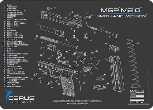 Cerus Gear Smith & Wesson M&P M2.0 HAndgun ScheMatic Cleaning Mat 12x17 Grey And Blue