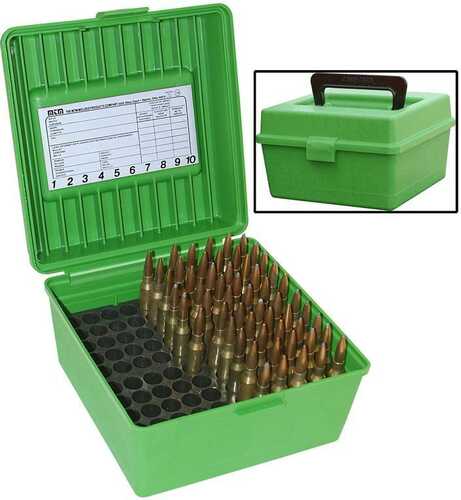 MTM Deluxe R-100 Mag Series Rifle Ammo Box - 100 Rd Green