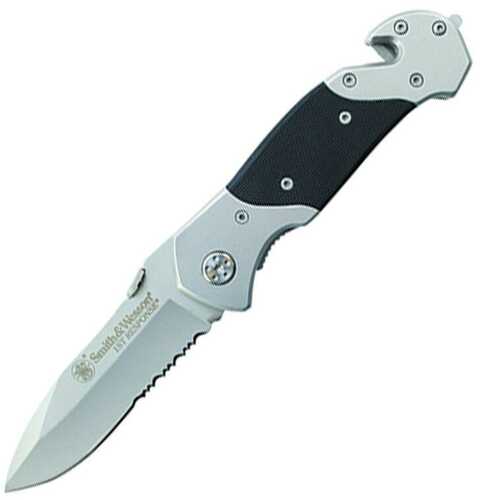 Smith & Wesson First Responder Folding Knife 3-3/10" Serrated Drop Point Blade Black Silver