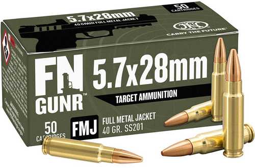 FN GUNR Target Handgun Ammunition 5.7x28mm 40 Grain Full Metal Jacket 2040 Fps 50 Rounds