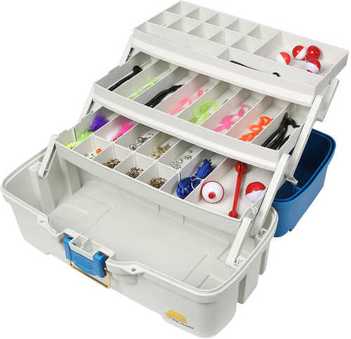 Plano Ready Set Fish Three-tray Tackle Box - Aqua Blue/tan