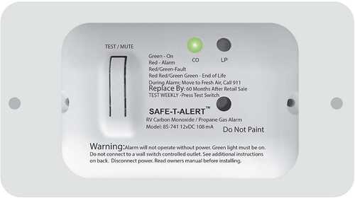 Safe-t-alert 85 Series Carbon Monoxide Propane Gas Alarm - 12v - White
