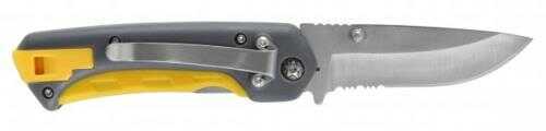 Smith's Edgeport Survival Folding Knife with Sharpener - Grey/Yellow Serrated