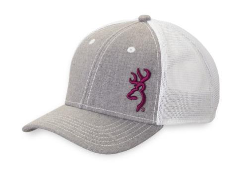 Browning Women's Nadia Cap, Gray/White, Purple Buckmark Logo Md: 308246691