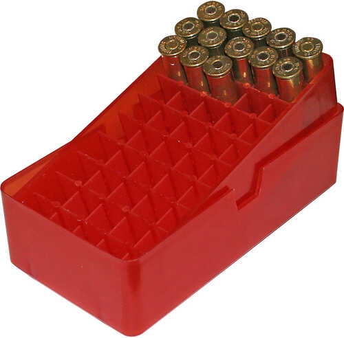 MTM E-50 Series Square Hole Ammo Box .41 Mag to 44 Mag Clear/Red 50 rd. Model: E-50-45-29