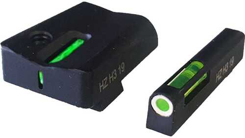 HIVIZ LiteWave H3 Tritium Express Handgun Sight Green Litepipes White Front Ring for Glock 17/19  