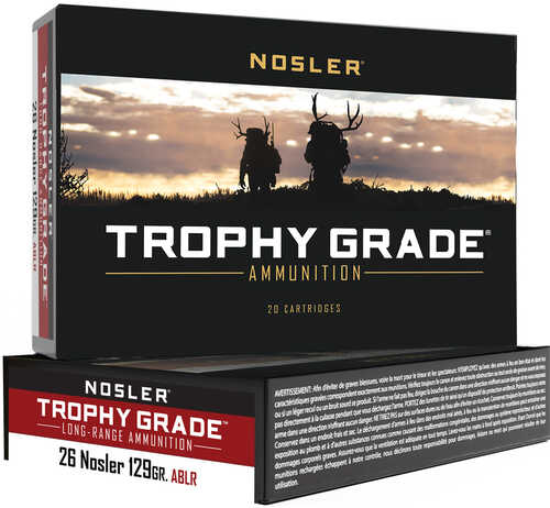 Nosler Trophy Grade Long Range Rifle Ammunition 26 Nosler 129 gr. ABLR SP 20 rd. Model: 60110