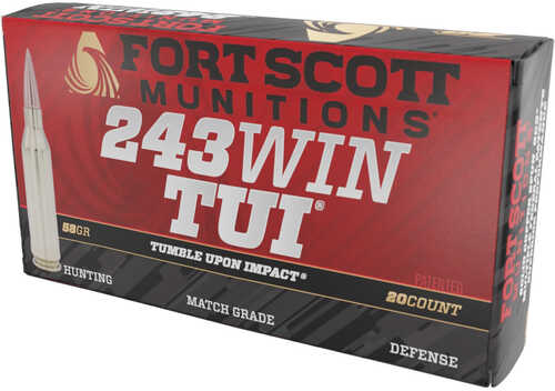 Fort Scott Munition Rifle Ammo 243 Win. 58 gr. TUI 20 rd. Model: 243-058-SCV