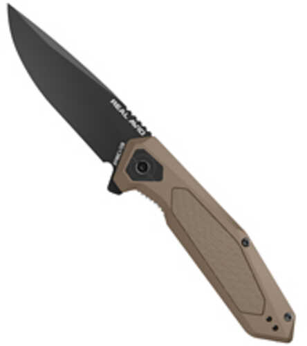 Real Avid RAV-3 Folding Knife Plain Edge Matte Finish Black and Tan Aluminum Handle 3.25" Blade Length 7.75" Overall Len