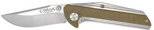 Camillius SEVENS Folding Knife Plain Edge Tan and Silver G10/Stainless Steel Handle Satin Finish Silver Blade 2.75" Blad