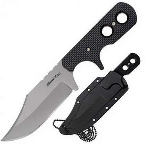 Cold Steel Mini Tac Bowie Fixed Blade Knife Silver Plain Edge Clip Point 3.625" 8Cr13MoV Black Handle Includes Sec