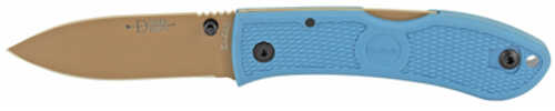 KABAR Dozier D2 Folding Hunter Blade Tan Color Plain Edge Drop Point 3" Length Steel Blue Zytel