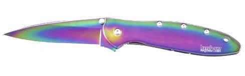 Kershaw Leek Folding Knife/Assisted 14C28N/Rainbow Plain Clip Point Thumb Stud/Pocket 3" Rainbow 410 Stainless Box