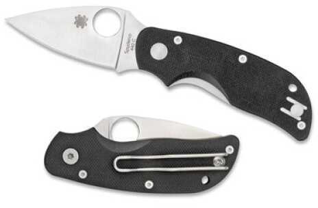 Spyderco Cat 2.44" Folding Knife Plain Edge 440C/Satin Black G10 Circle Thumb Hole/Pocket Clip C129GP