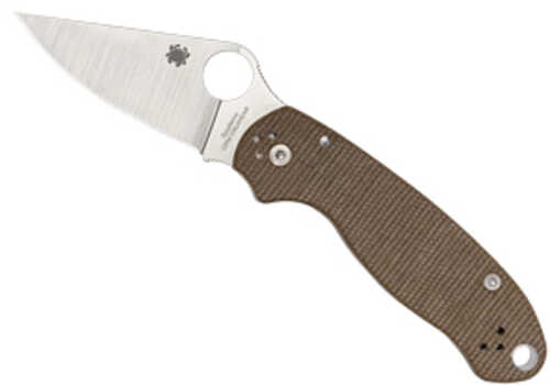 Spyderco Para 3 Folding Knife Plain Edge Brown Canvas Micarta Handle Satin Finish Silver 2.92" Blade Length Cpm Cru-wear